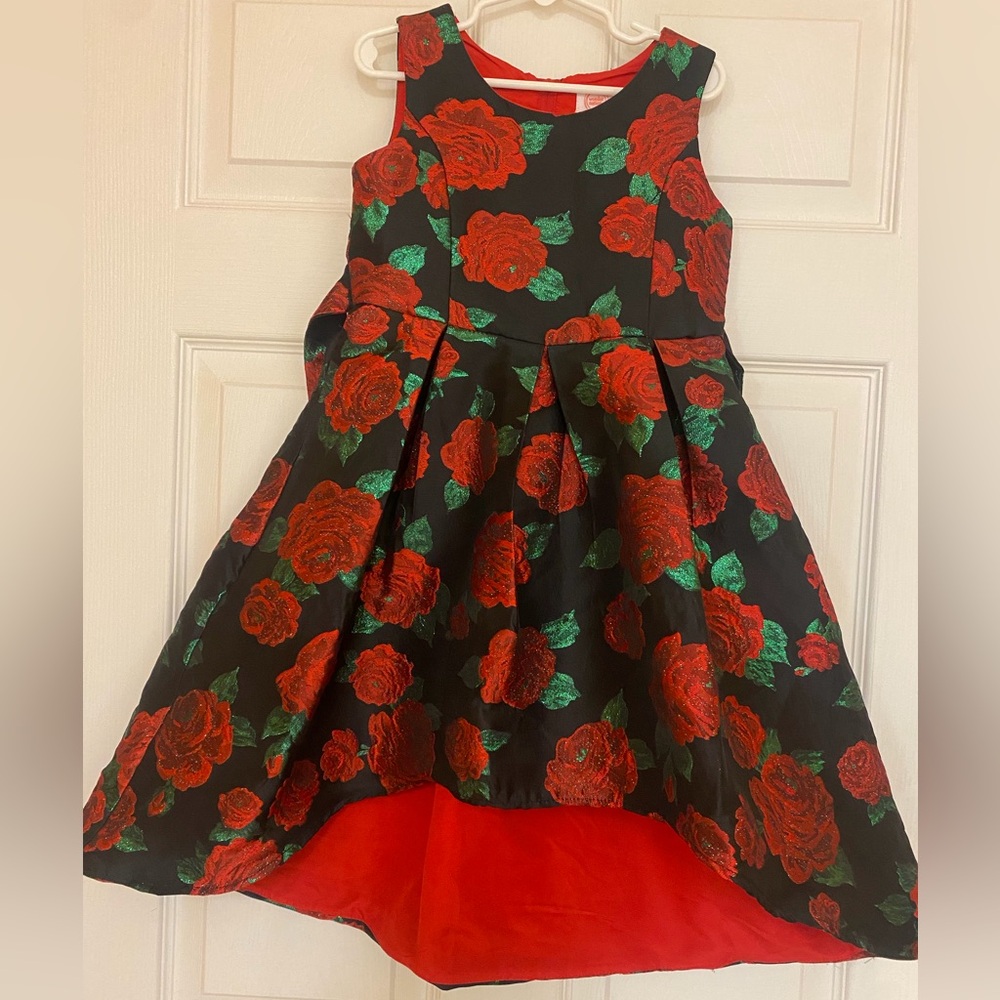 Girls Black Dress with Red Rose Print 
Wonder Nation SIZE 6 Embroidered Formal